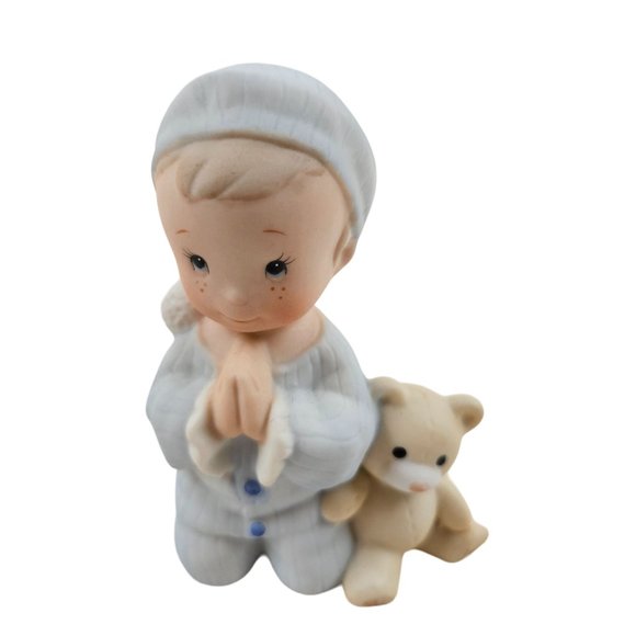 Homco Boy Praying 1433 Teddy Bear Bedtime Porcelain Figurine Vintage Sticker - Picture 2 of 9